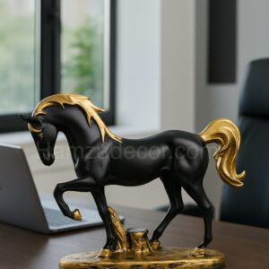 victory elegant black & gold horse sculpture