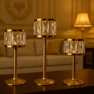 3 in 1 metal &crystal candle stand set