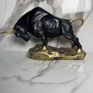 Majestic Black & Gold Bull Sculpture