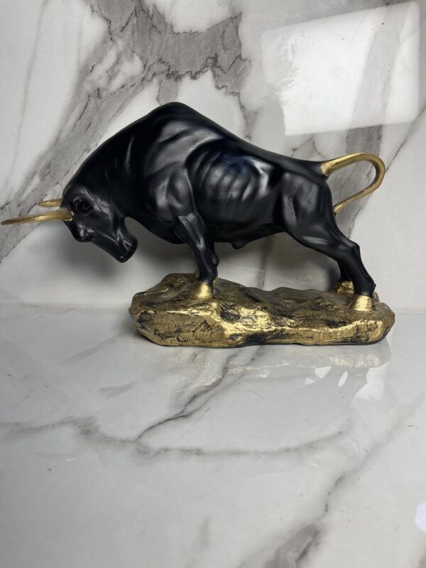 Majestic Black & Gold Bull Sculpture