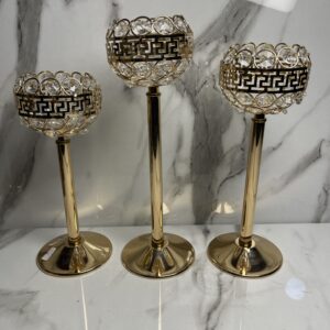luxury 3 in 1 crystal gold candle stand set