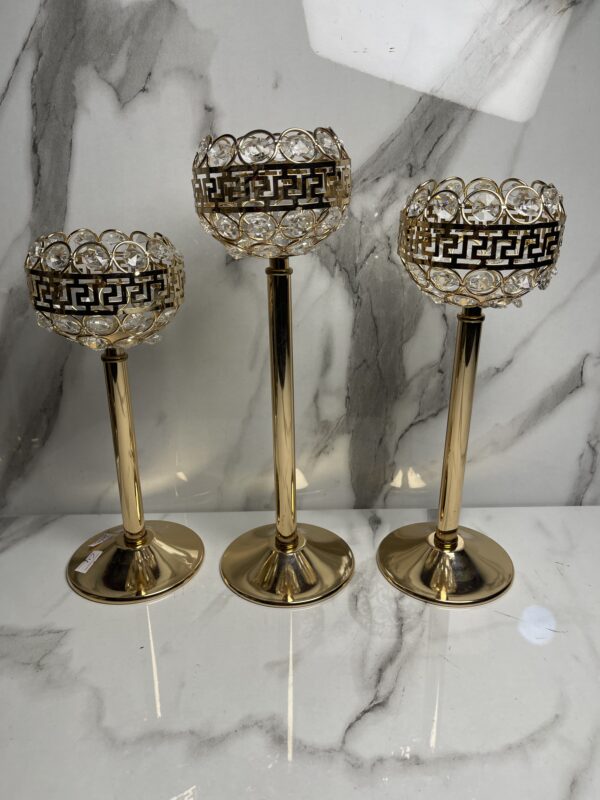 Luxury 3-in-1 Crystal Gold Candle Stand Set