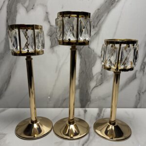 3-in-1 Metal &Crystal Candle Stand Set
