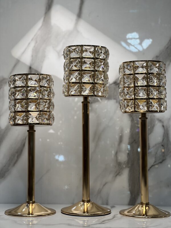 Luxury Crystal & Metal Candle Stand Set (3-in-1)