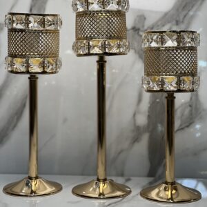 Elegant Metal Candle Stand Set with Crystal Accents (3-in-1)