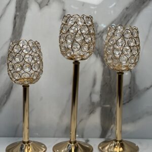Luxury Crystal & Metal Candle Stand Set (3-in-1)