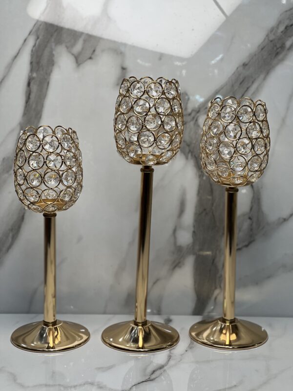 Luxury Crystal & Metal Candle Stand Set (3-in-1)