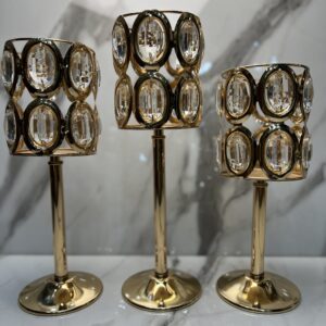 Elegant Crystal & Metal Candle Stand Set (3-in-1)