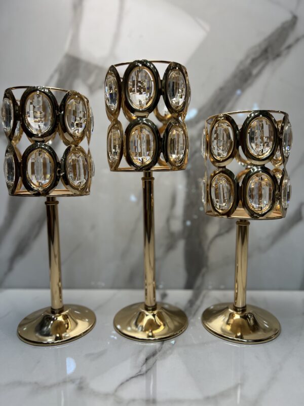 Elegant Crystal & Metal Candle Stand Set (3-in-1)