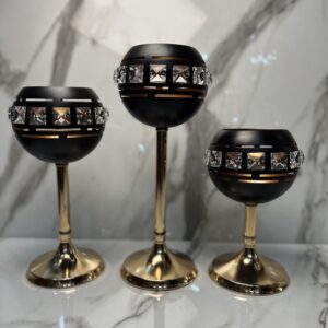 Luxury Black & Gold Crystal Candle Stand Set (3-in-1)