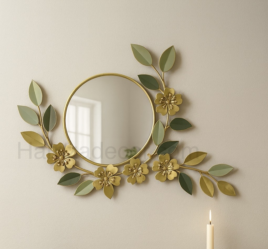 golden floral metal mirror – elegant wall decor for console & living spaces golden floral metal mirror – elegant wall decor for console & living spaces