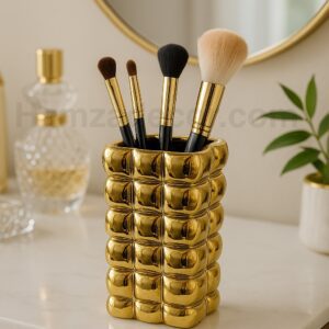 premium golden brush holder – 8 inches imported quality, shiny finish, multipurpose use
