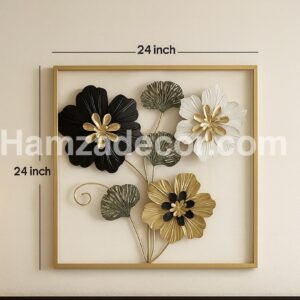 premium square metal wall hanging – 24x24 inches floral frame, imported anti rust home décor piece
