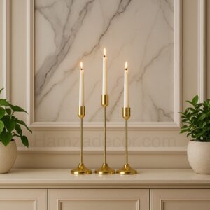 title: premium metal candle holder set – 3 piece golden set (10”, 9”, 8”) non blackable & anti rust imported quality