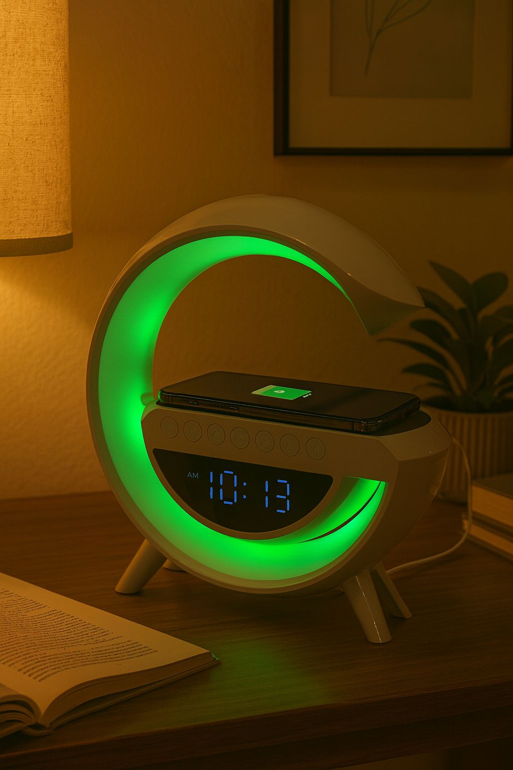 premium smart led clock speaker with wireless charger, alarm, and multi color light display premium smart led clock speaker with wireless charger, alarm, and multi color light display