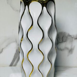 premium white & gold wave design ceramic vase – 10 inch imported waterproof flower vase