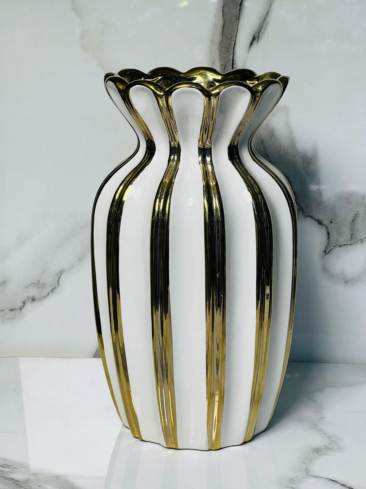 premium white & gold striped ceramic vase – 10 inch imported waterproof flower vase premium white & gold striped ceramic vase – 10 inch imported waterproof flower vase