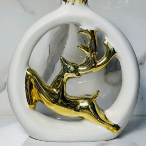 premium white & gold deer design ceramic vase – 8 inch imported waterproof decorative piece