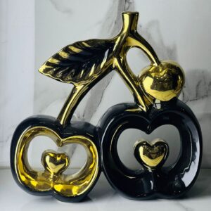 premium ceramic twin apple décor piece – 7 inch waterproof imported showpiece (white & black variants)