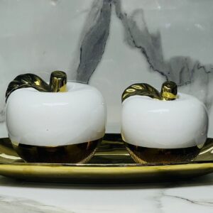 premium ceramic apple set with tray – imported waterproof decorative piece (2 color variants)