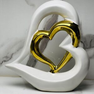 premium white & gold heart shaped ceramic décor piece – 7 inch imported non blackable showpiece