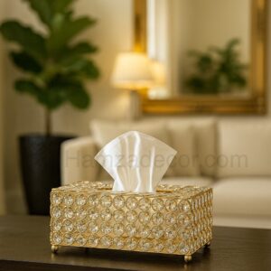 luxury crystal metal tissue box – elegant golden finish