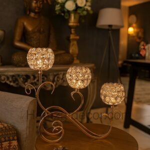 elegant 3 head crystal candle stand – premium metal & crystal design