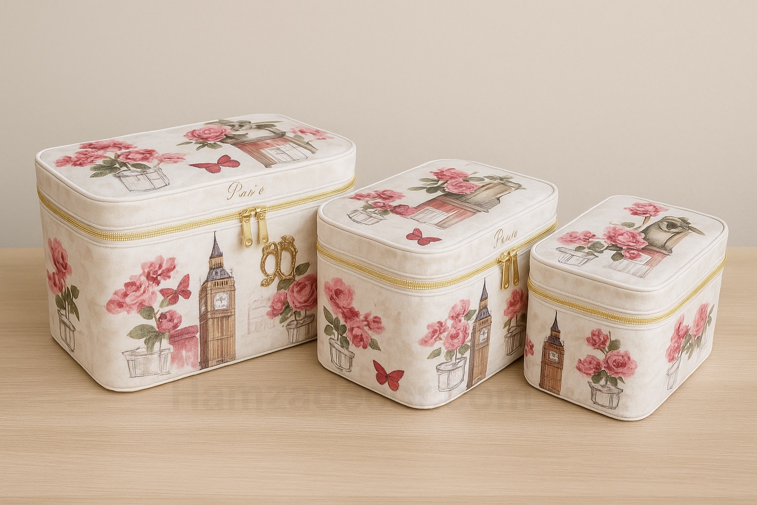 premium 3 piece cosmetic organizer box set – floral paris design premium 3 piece cosmetic organizer box set – floral paris design