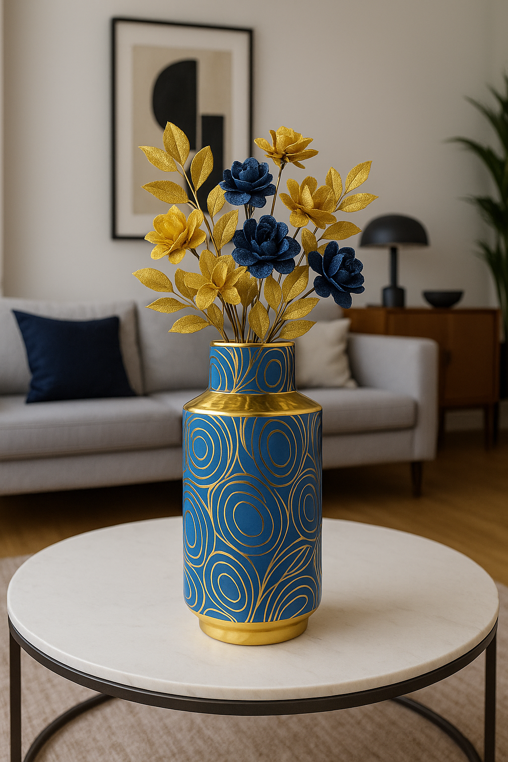 luxury blue & gold ceramic flower vase – premium home décor accent luxury blue & gold ceramic flower vase – premium home décor accent