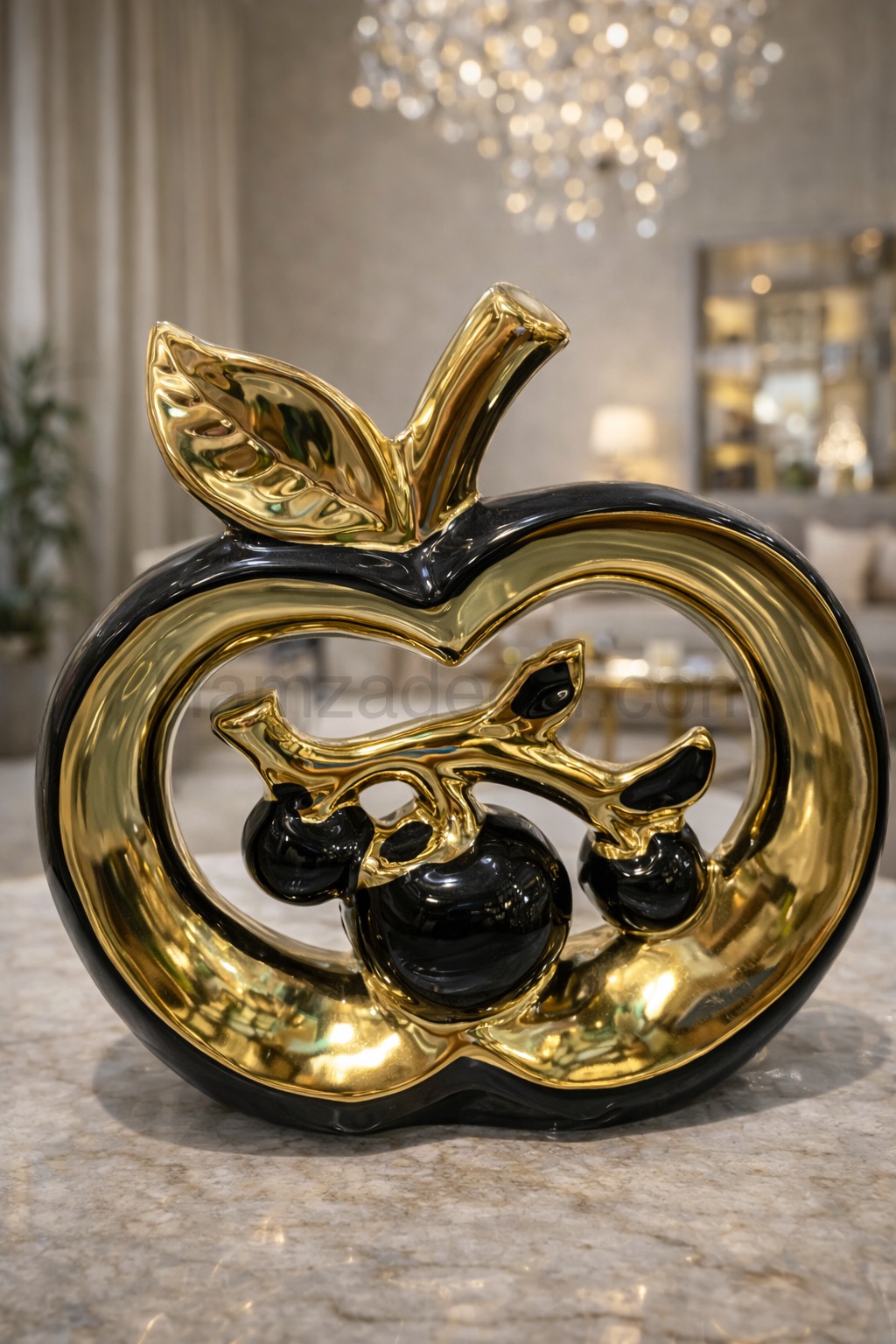 luxury apple shape ceramic sculpture with golden branch – imported premium decor luxury apple shape ceramic sculpture with golden branch – imported premium decor