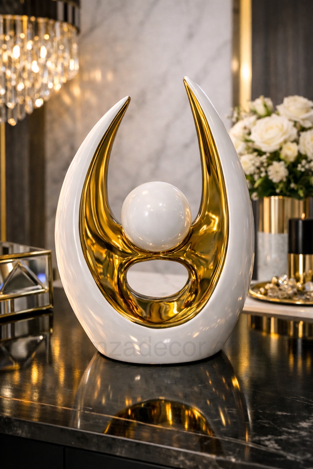 luxury abstract ceramic sculpture with gold accent – imported home décor piece luxury abstract ceramic sculpture with gold accent – imported home décor piece