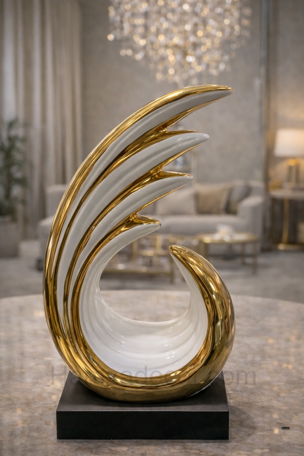 luxury wave style imported ceramic decor in white & gold luxury wave style imported ceramic decor in white & gold