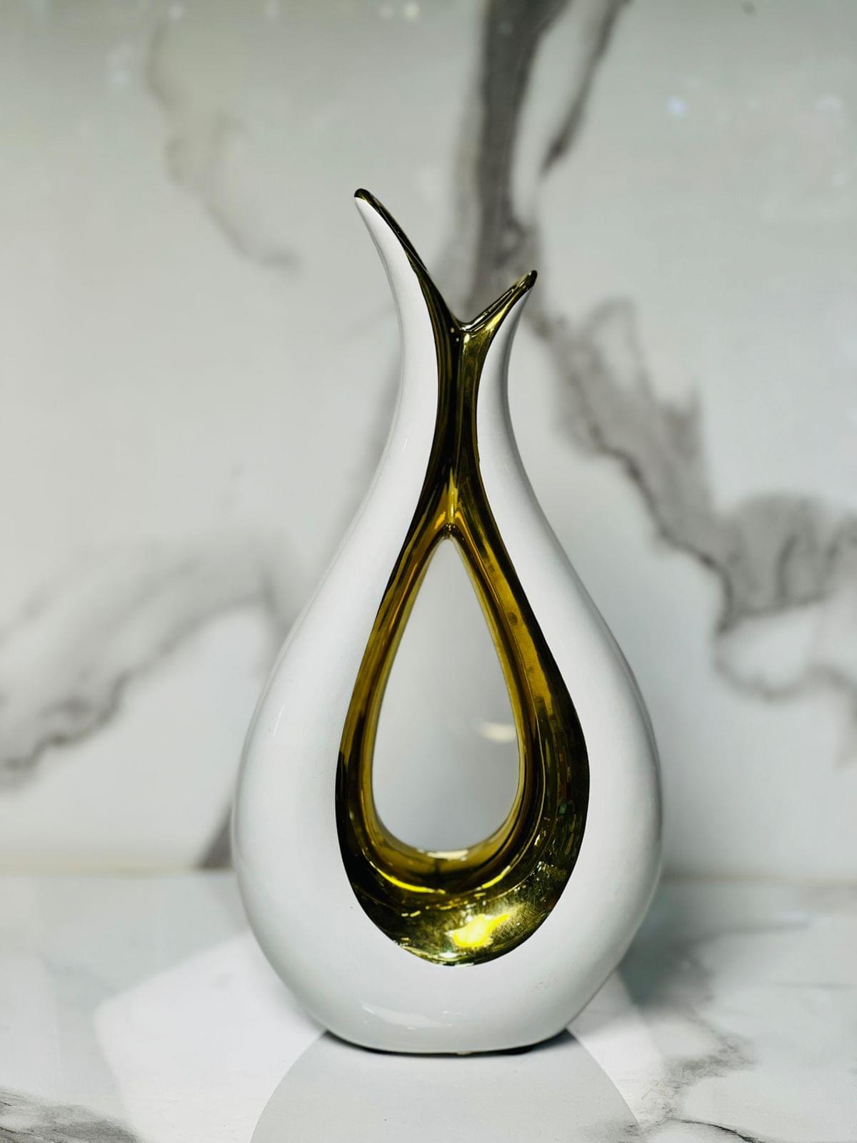 premium black & gold ceramic vase – 6 inch modern art decorative piece (imported & waterproof)