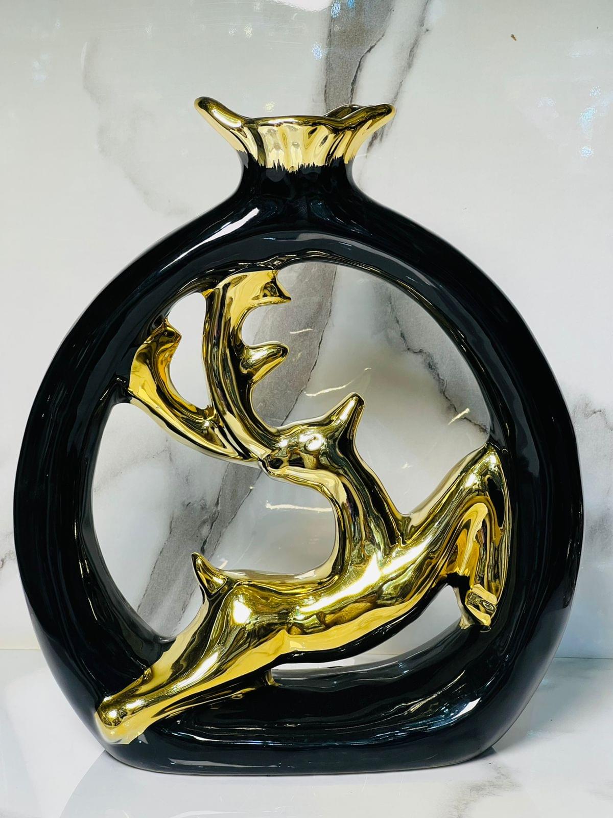premium white & gold deer design ceramic vase – 8 inch imported waterproof decorative piece
