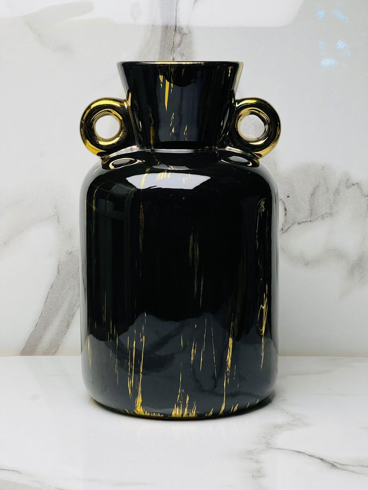 premium black & gold ceramic vase – 6.5 inch imported waterproof flower arrangement piece